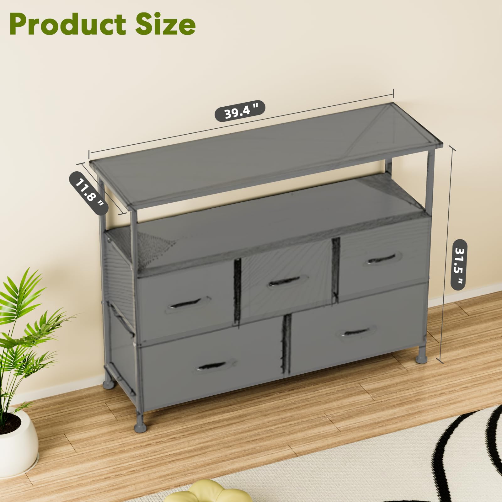 Foto 4 pulgar | Mueble Para Tv, Tocador Simple Deluxe Con 5 Cajones De Tela, Color Gris - Venta Internacional.