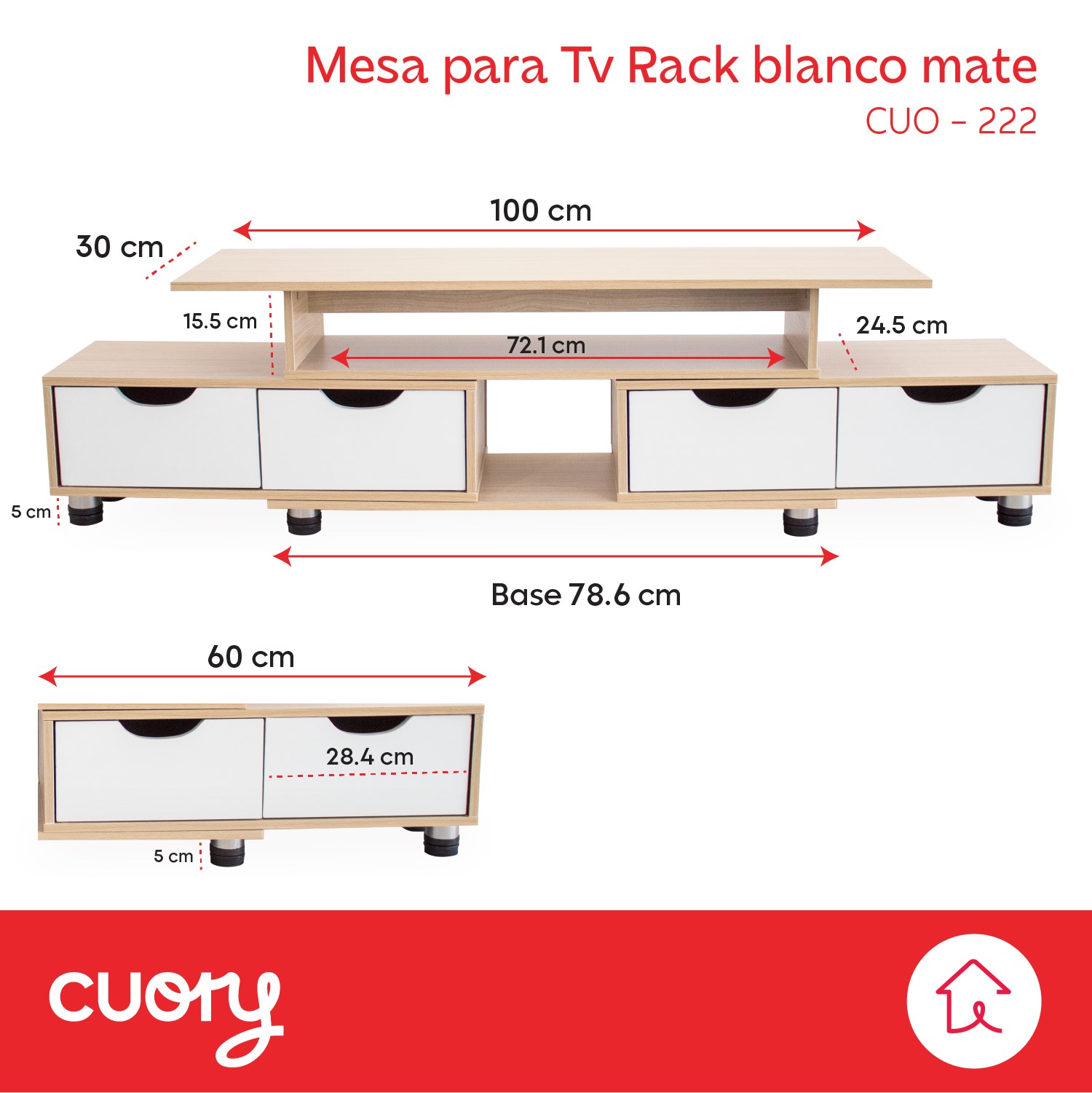 Foto 3 pulgar | Mueble Mesa Para Tv Moderna Minimalista Resistente Ligero Blanco