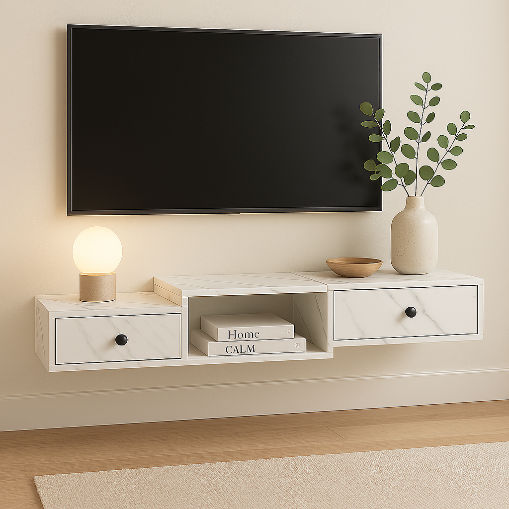 Foto 1 | Mueble Para Tv Flotante Con Diseño Escalonado En Acabado Mármol.