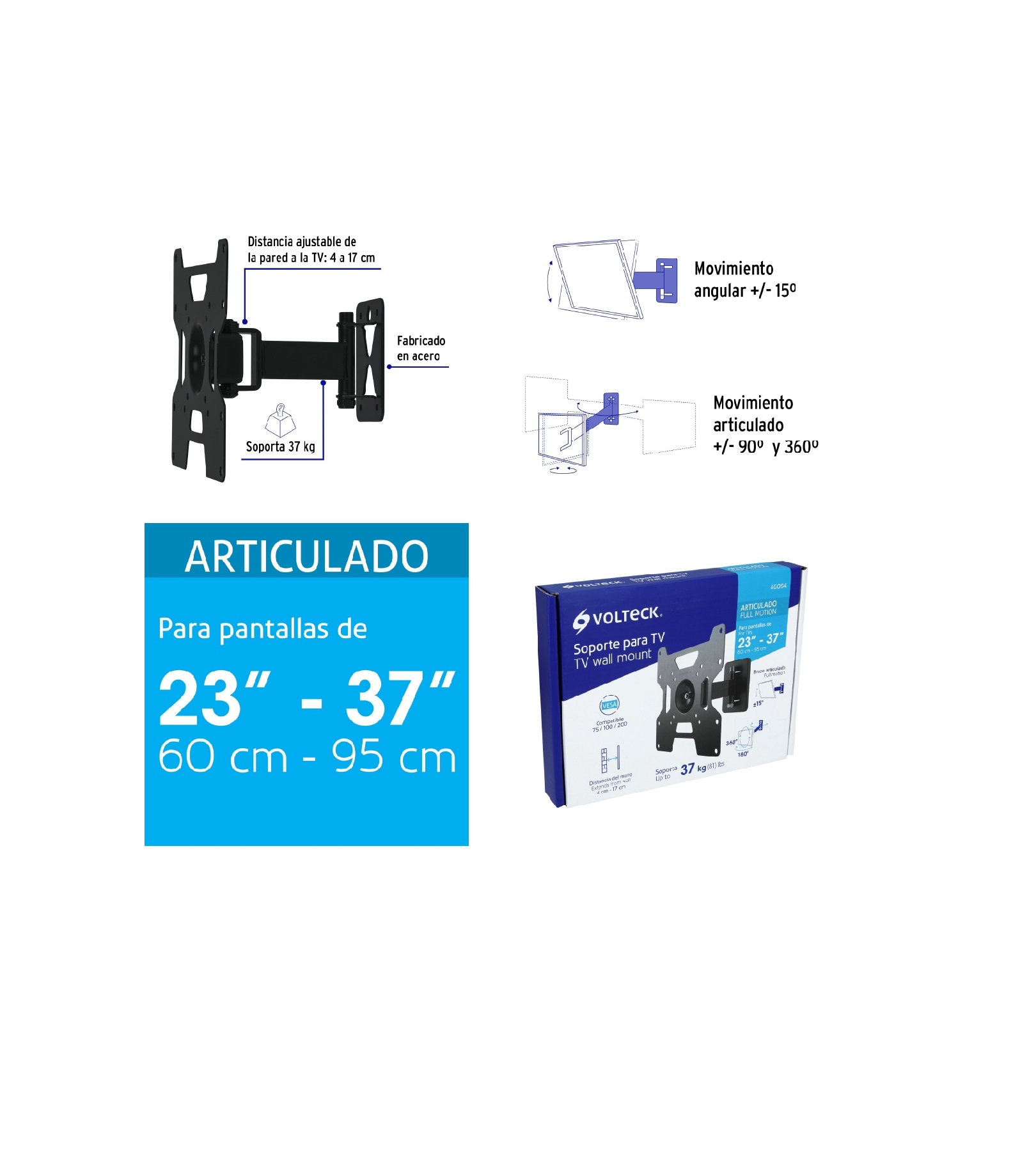 Foto 9 pulgar | Soporte Para Pantallas 23'' A 37'' Mov. Angular Y Articulado