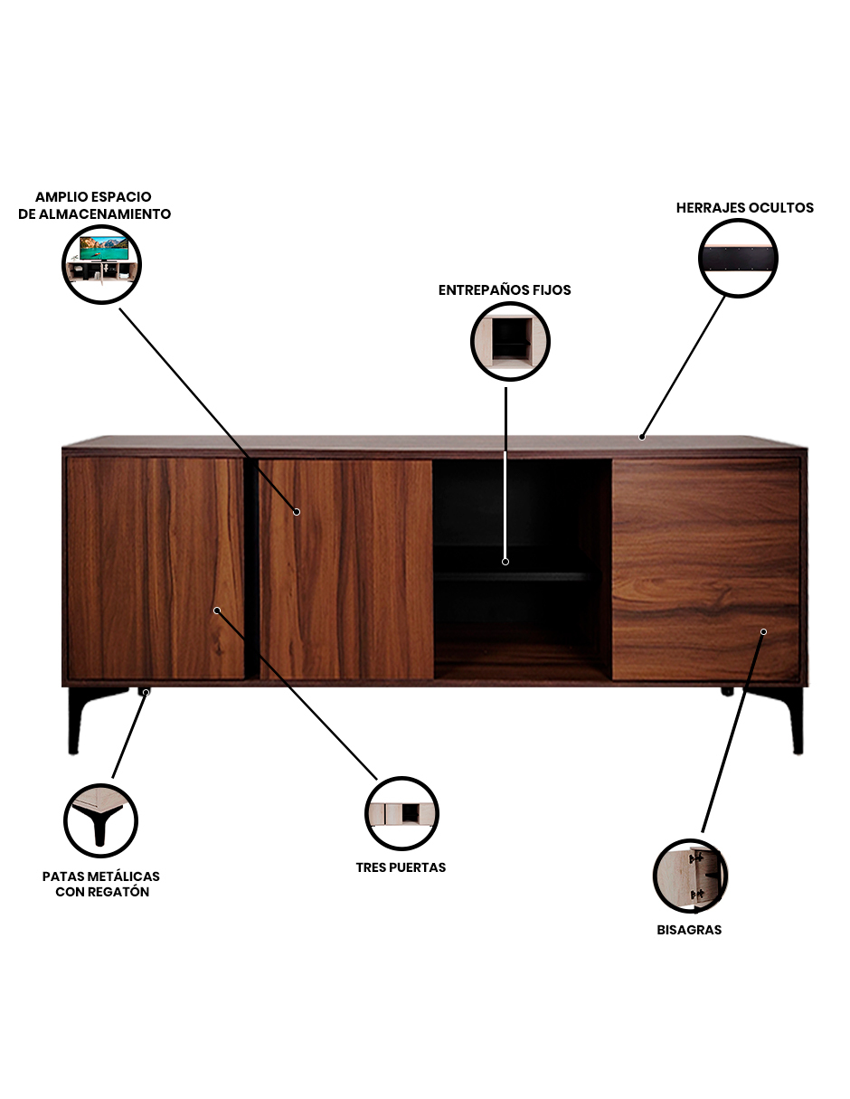 Foto 4 pulgar | Mueble De Tv  Centro De Entretenimiento Minimalista Modelo Emir