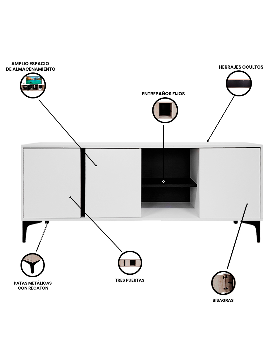 Foto 3 | Mueble De Tv  Centro De Entretenimiento Minimalista Modelo Emir
