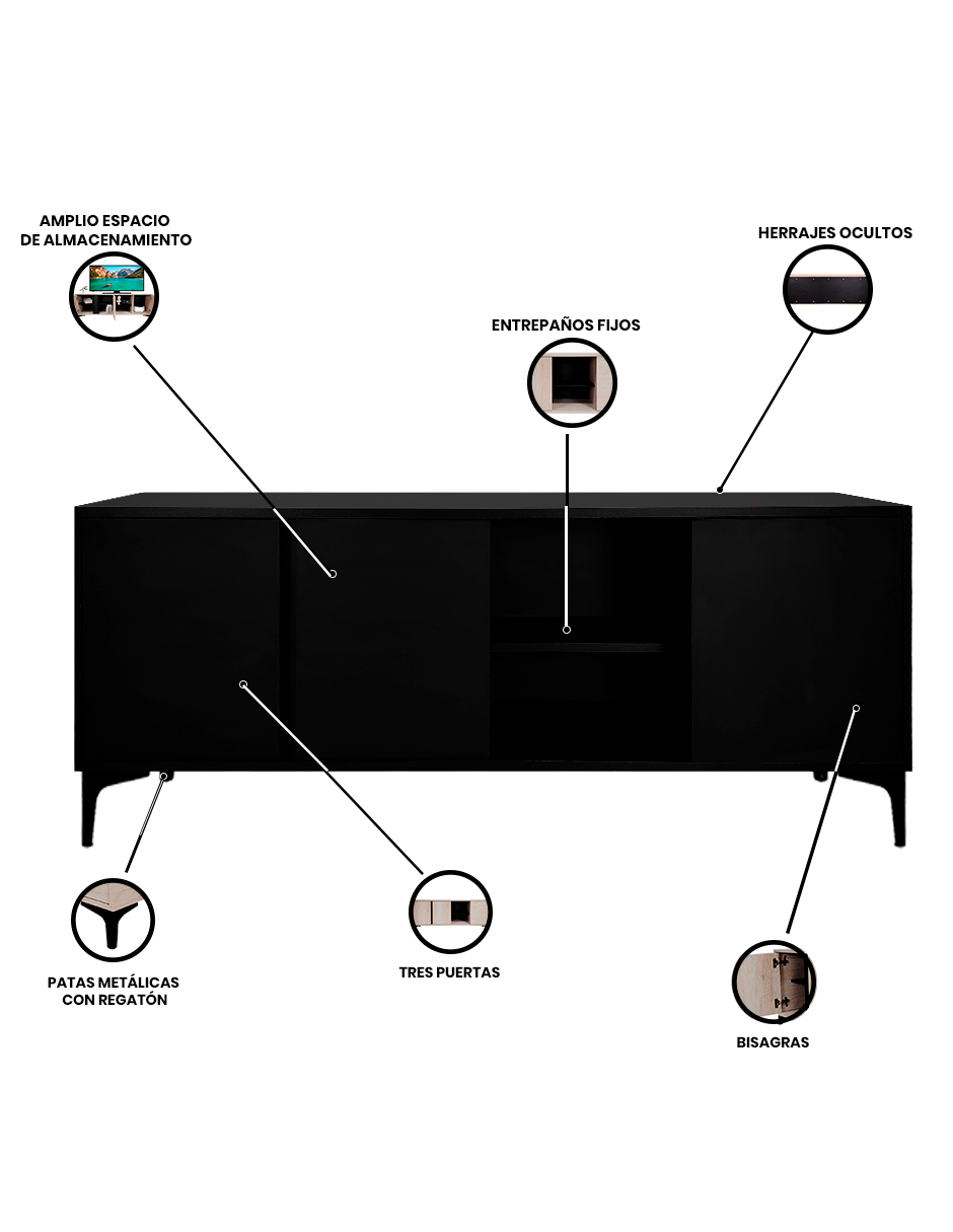 Foto 3 | Mueble De Tv  Centro De Entretenimiento Minimalista Modelo Emir