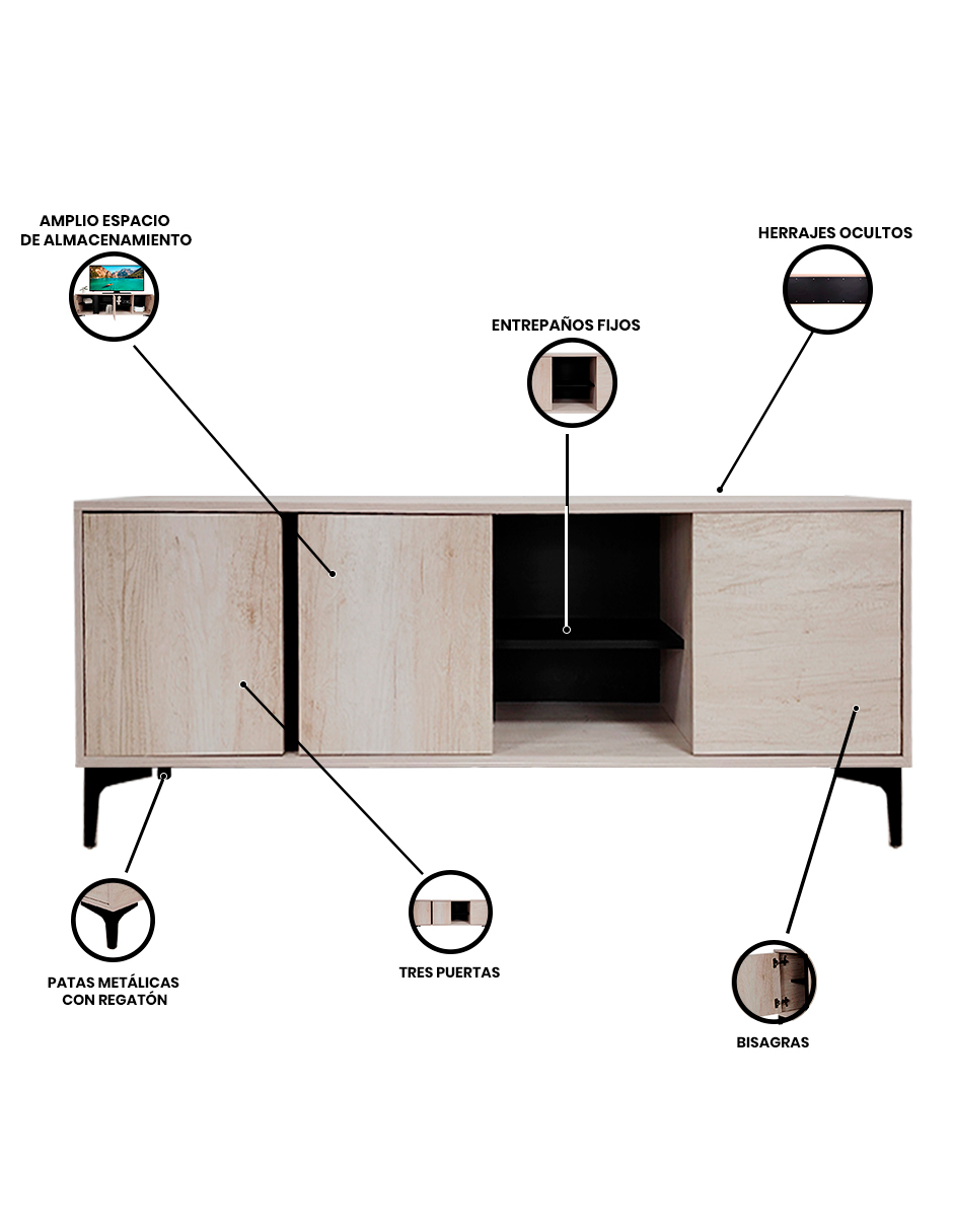 Foto 3 | Mueble De Tv  Centro De Entretenimiento Minimalista Modelo Emir