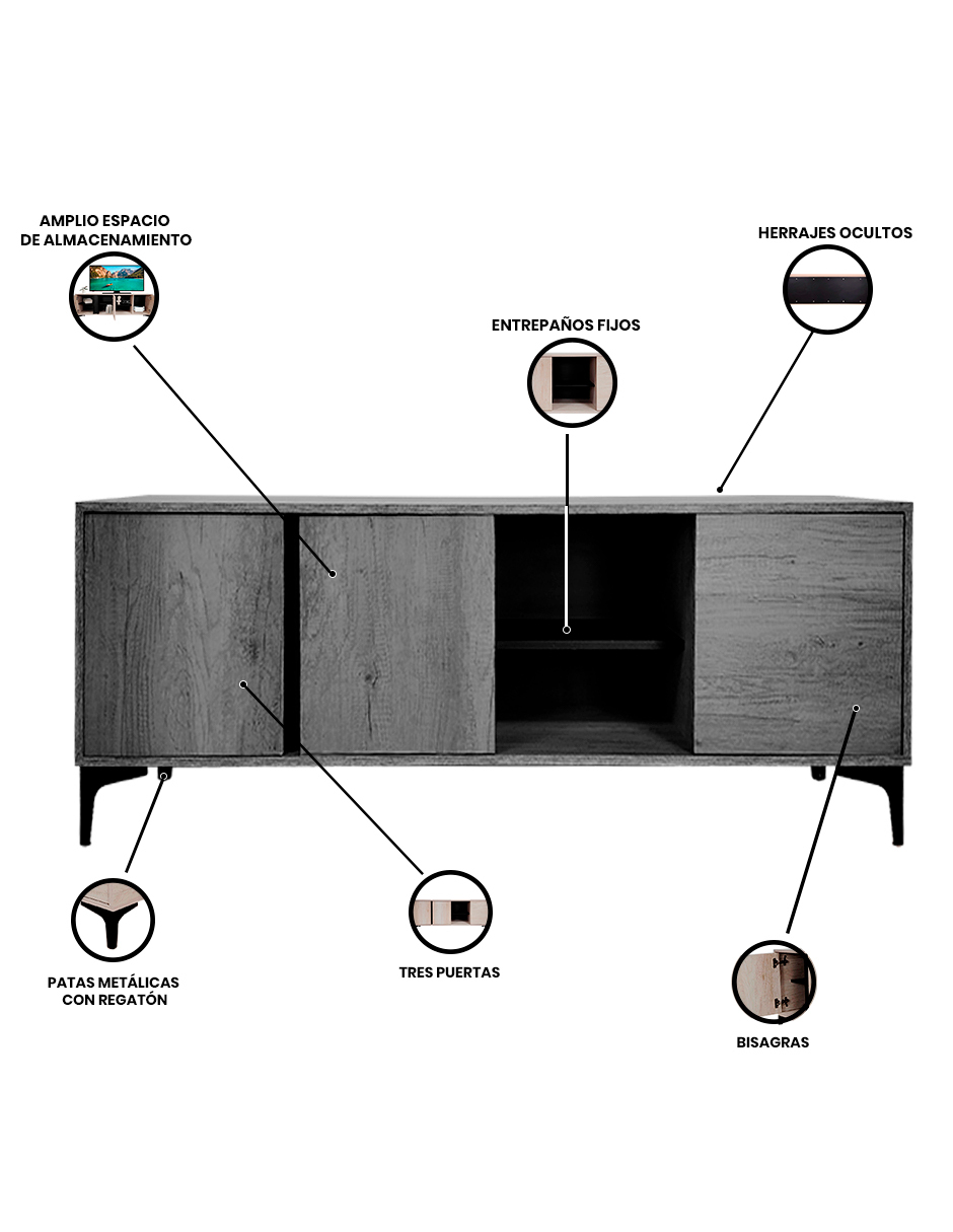 Foto 4 pulgar | Mueble De Tv  Centro De Entretenimiento Minimalista Modelo Emir