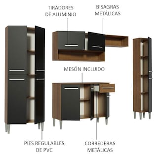 Foto 5 | Armario de Cocina Madesa GREM2610017K color Negro 4 Piezas