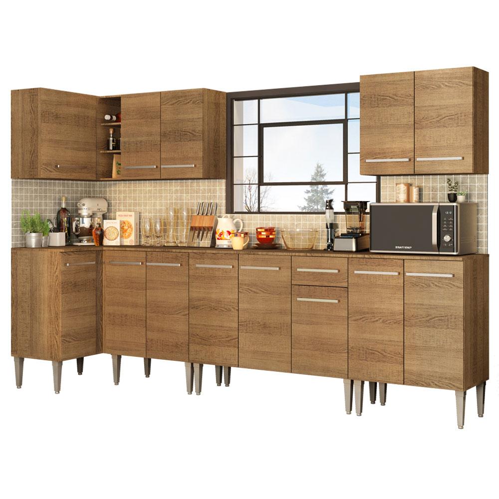 Cocina Integral Esquinera Madesa Emilly Rock Marrón 357cm 7 Piezas