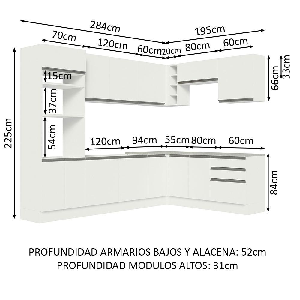 Foto 4 pulgar | Cocina Esquinera Completa Madesa Glamy 01 Blanco 479 cm