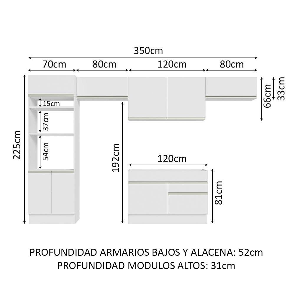 Foto 3 | Cocina Integral Madesa Glamy 350 cm Blanco 01