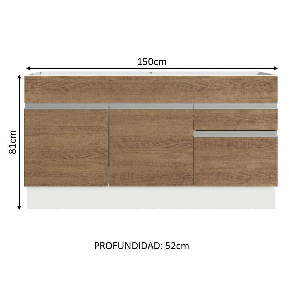 Foto 4 pulgar | Mostrador Fregadero Madesa Glamy 150 cm 2 Cajones 2 Puertas Sin Encimera y Fregadero Blanco/Marrón