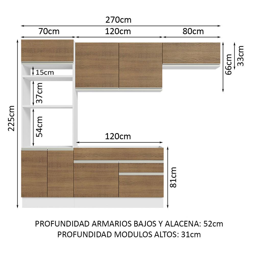 Foto 3 | Cocina Integral Completa Madesa 15 Glamy Blanco/Marrón 270 cm