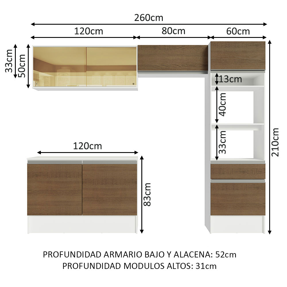 Foto 7 pulgar | Cocina Integral Completa Madesa Topazio 01 Blanco/Marrón 300 cm