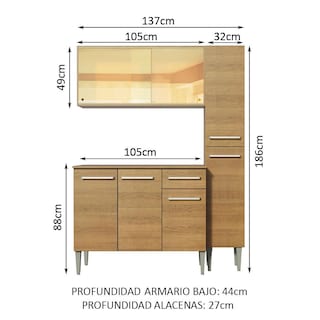 Foto 3 | Cocina Integral Compacta Madesa 03 Emilly Oro Marrón 137 cm