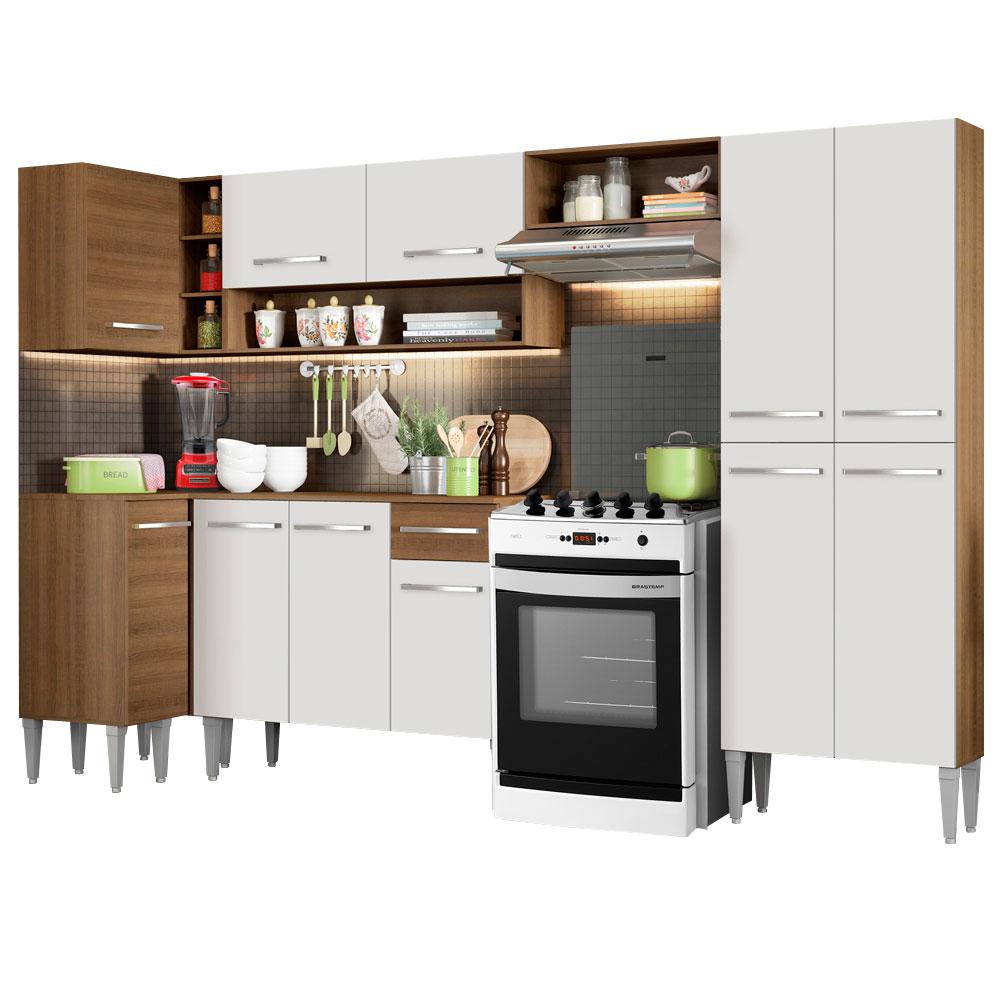 Cocina Integral Esquinera Completa Emilly Sun Madesa 01 Marrón y Blanco 353 cm