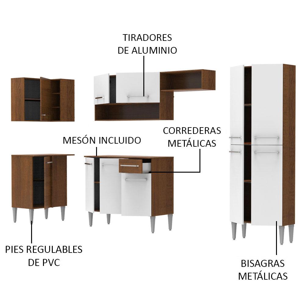 Foto 4 | Cocina Integral Esquinera Completa Emilly Sun Madesa 01 Marrón y Blanco 353 cm