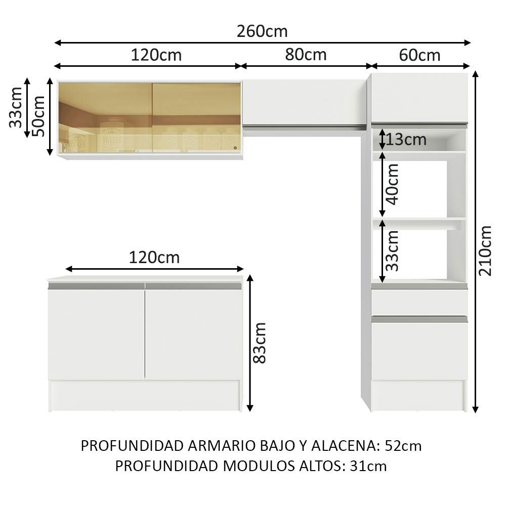 Foto 3 | Armario De Cocina Completo Madesa Diamante 260cm Diamante 02 color Blanco