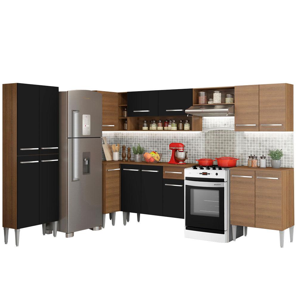 Cocina Integral Esquinera Completa Madesa 01 Emilly Moon Marrón/Negro 481 cm