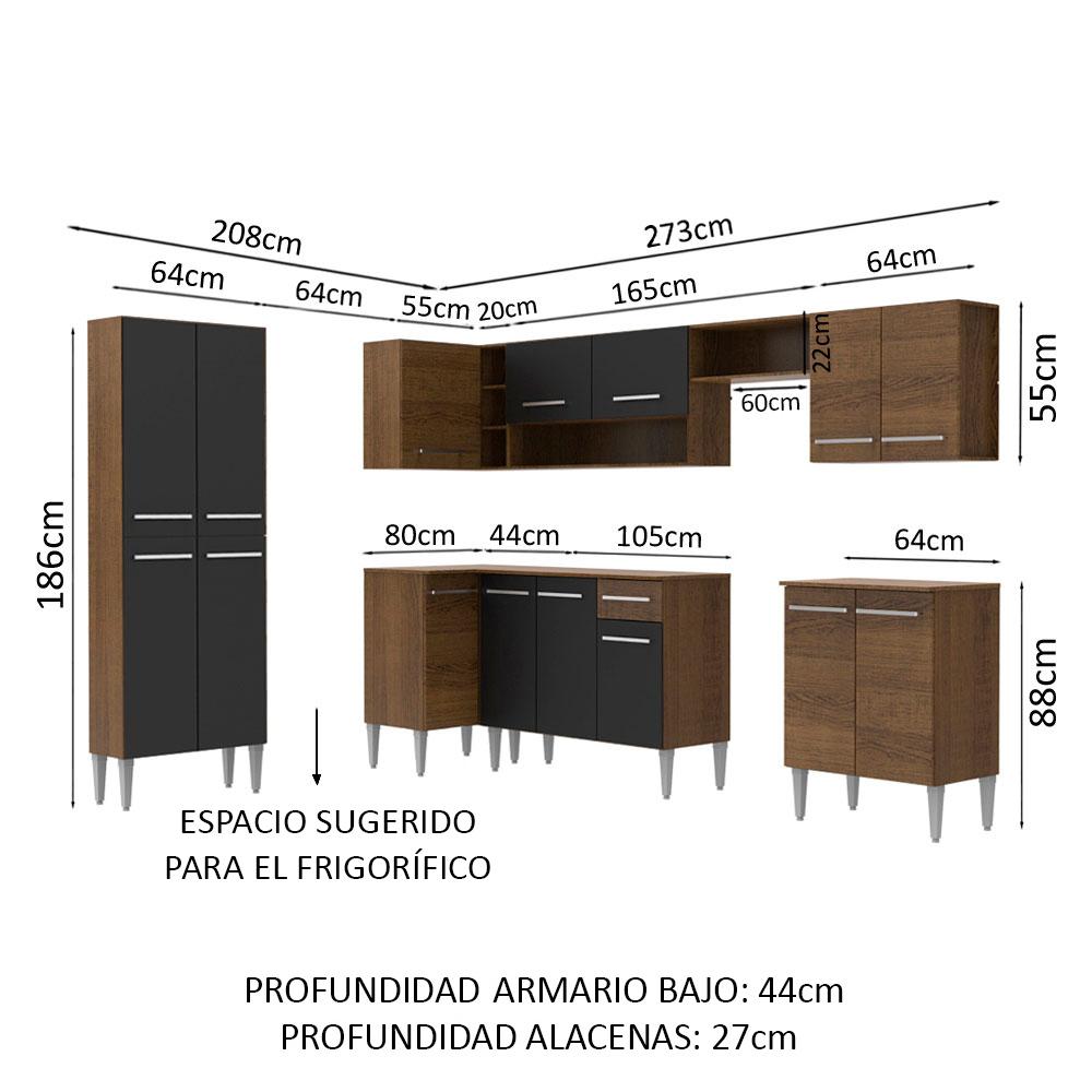 Foto 4 pulgar | Cocina Integral Esquinera Completa Madesa 01 Emilly Moon Marrón/Negro 481 cm