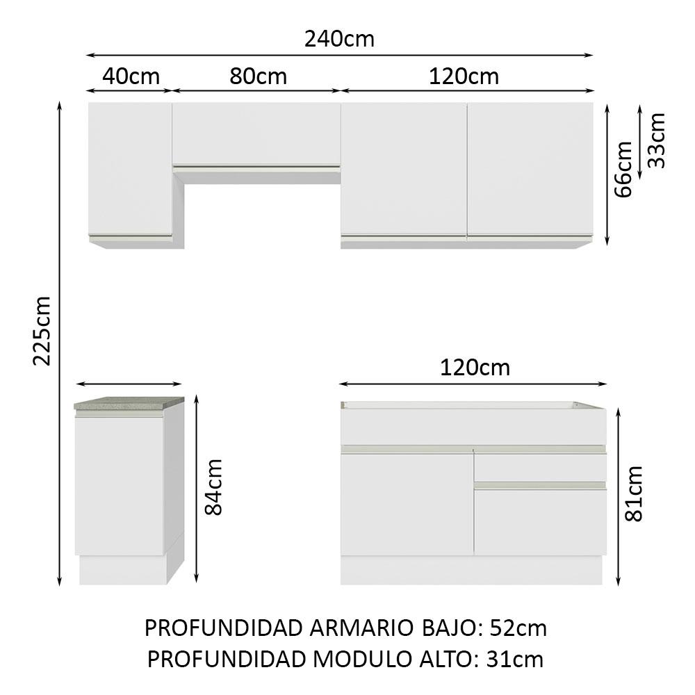 Foto 4 pulgar | Cocina Completa Madesa 240 cm Glamy Blanco