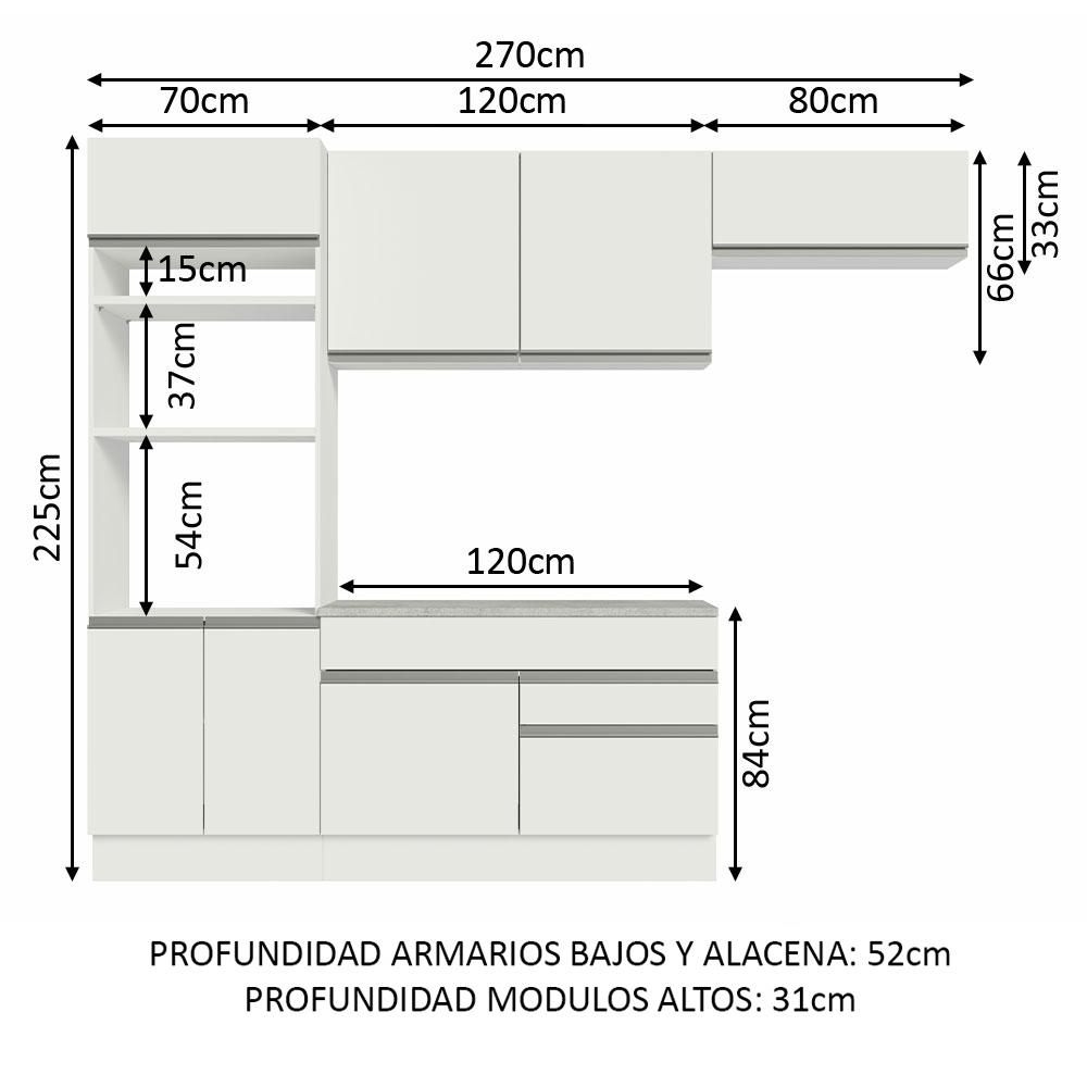 Foto 3 | Armario De Cocina Completo 270cm Glamy Madesa 14 color Blanco