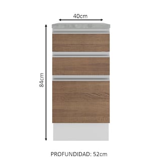 Foto 3 | Mostrador Madesa Glamy 40 cm 3 Cajones Blanco/Marrón