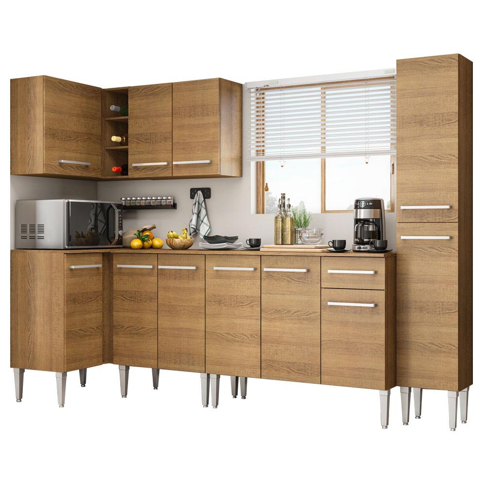 Cocina Integral Esquinera Completa Madesa 02 Emilly Agua Marrón 325 cm