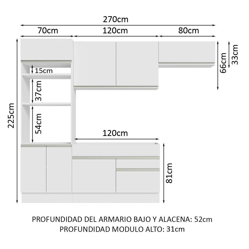 Foto 4 pulgar | Armario De Cocina Completo 270cm Glamy Madesa 15 color Blanco