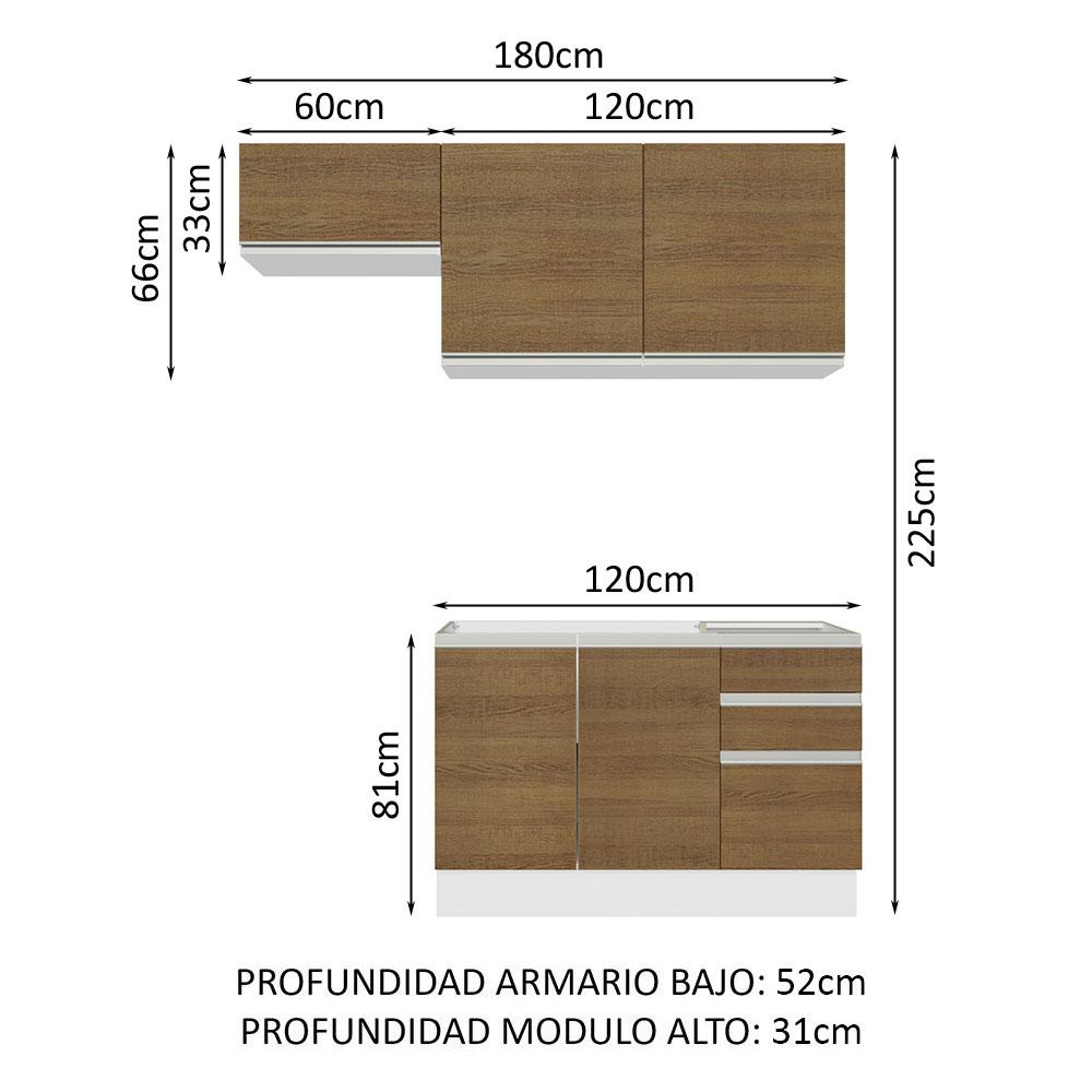 Foto 4 pulgar | Cocina Integral Compacta 180 cm Glamy Madesa 09 Blanco/Marrón