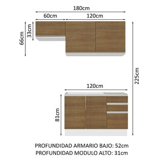 Foto 3 | Cocina Integral Compacta 180 cm Glamy Madesa 09 Blanco/Marrón