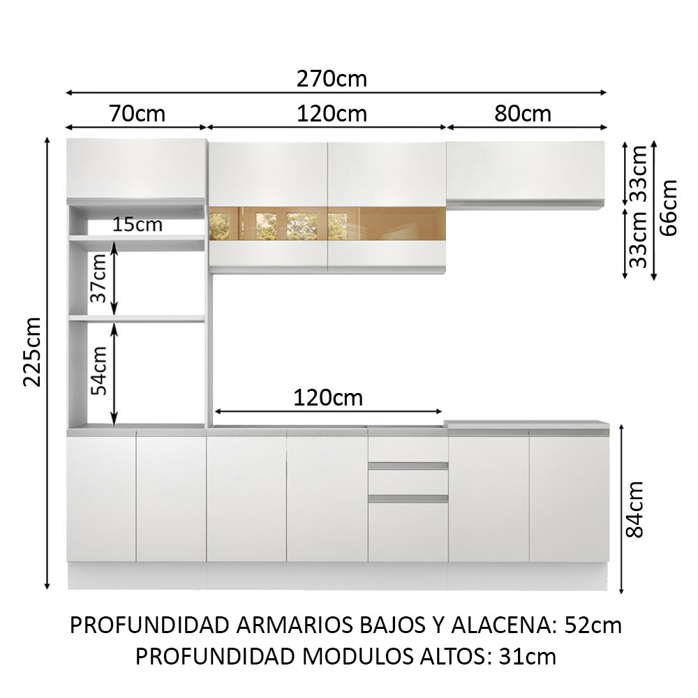 Foto 4 pulgar | Armario Cocina Completo 270cm Atenas Madesa 03 color Blanco