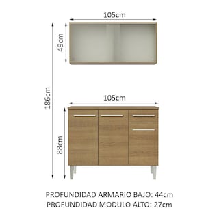 Foto 3 | Armario de Cocina Compacto 105 cm con Gabinete y Mostrador Madesa Emilly color Marrón