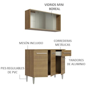 Foto 4 | Armario de Cocina Compacto 105 cm con Gabinete y Mostrador Madesa Emilly color Marrón