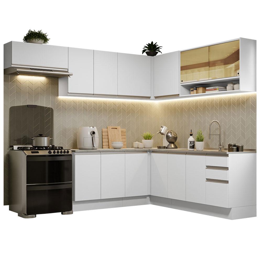 Cocina Integral Esquinera Completa Madesa Glamy 01 Blanco 469 cm