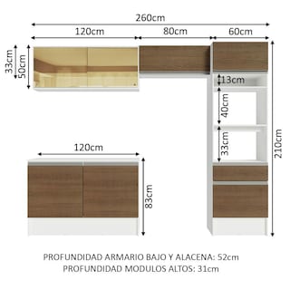 Foto 3 | Armario de Cocina Completo Madesa Diamante 260 cm color Marrón