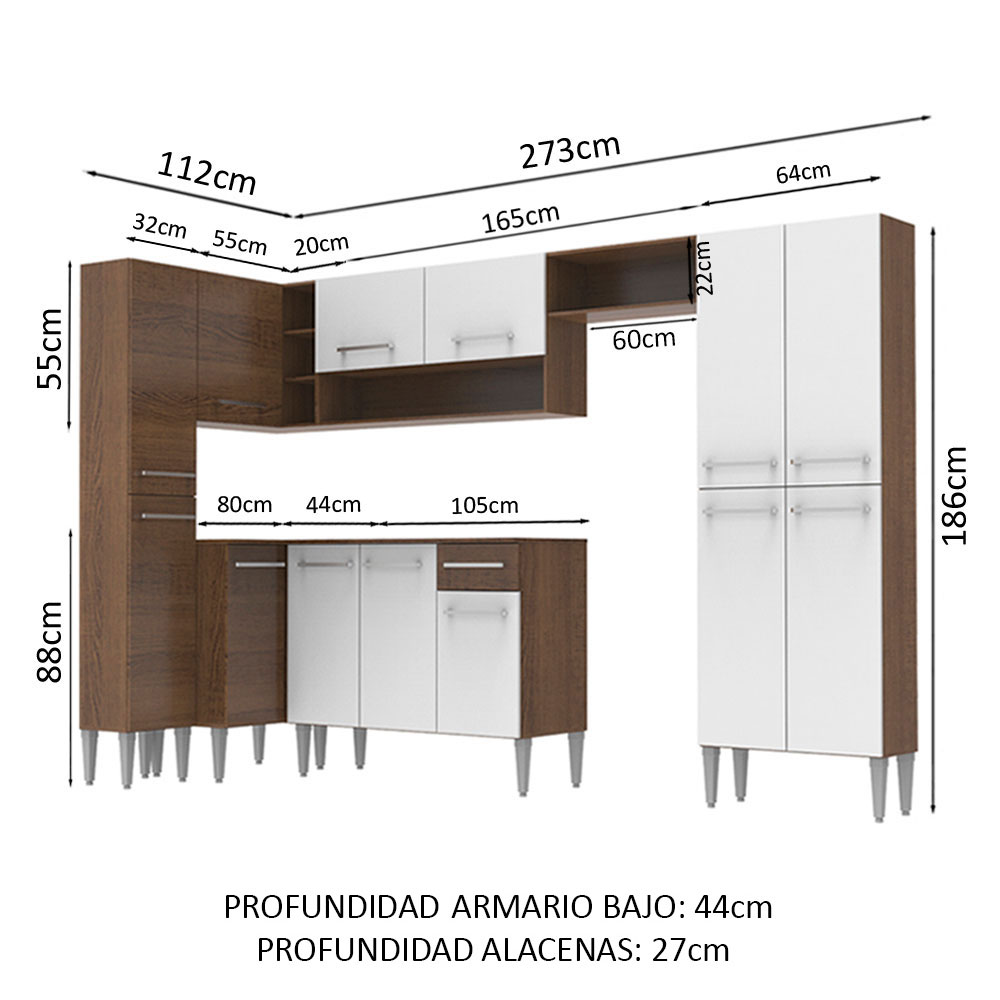 Foto 4 pulgar | Cocina Integral Completa Madesa 01 Emilly Love Marrón/Blanco 385 cm