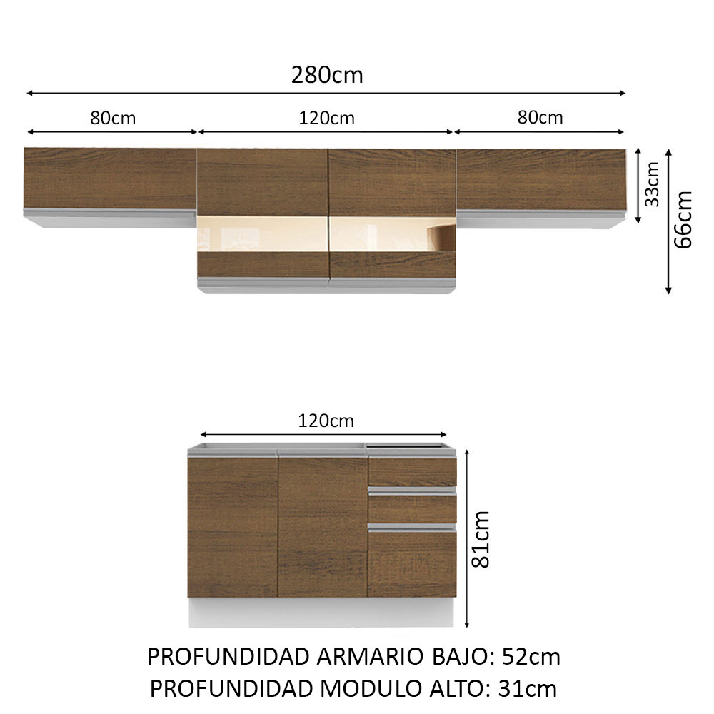 Foto 4 pulgar | Cocina Integral Madesa Marina Marrón de 280 cm