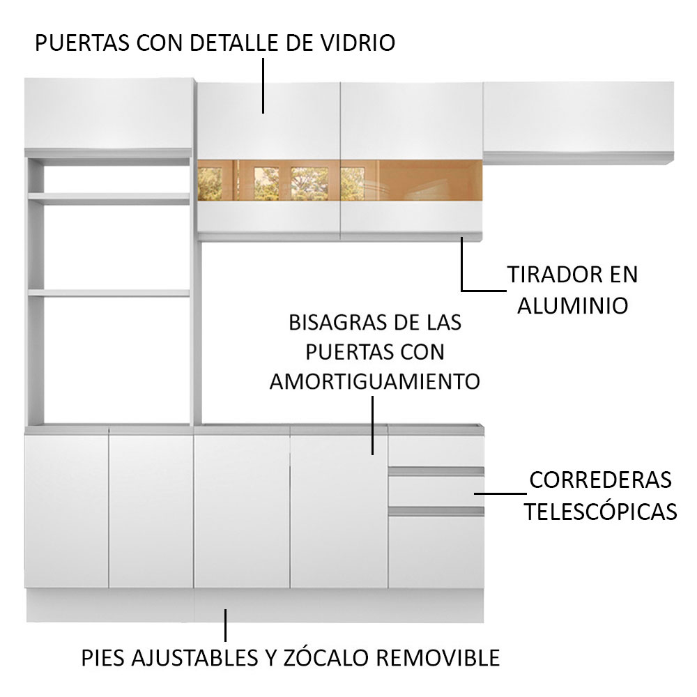 Foto 3 pulgar | Armario de Cocina Completo 270 cm Marselha Madesa 01 color Blanco