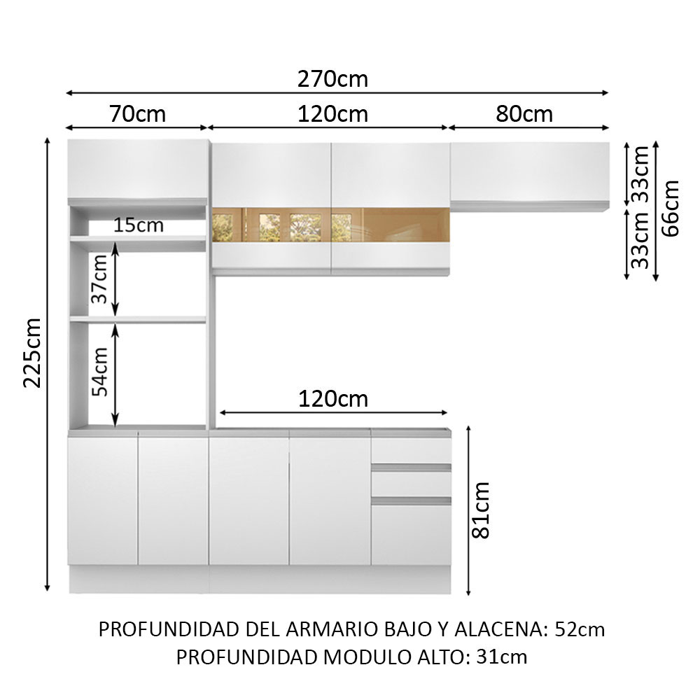 Foto 8 pulgar | Armario de Cocina Completo 270 cm Marselha Madesa 01 color Blanco