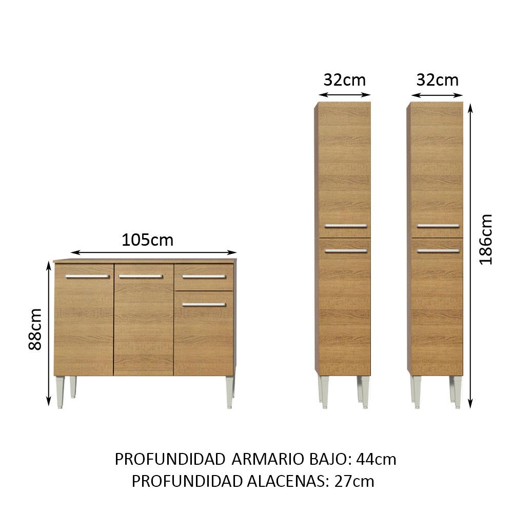 Foto 3 | Mueble Cocina Compacta Madesa GREM1690025Z color Marrón 3 Piezas