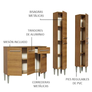 Foto 6 | Mueble Cocina Compacta Madesa GREM1690025Z color Marrón 3 Piezas