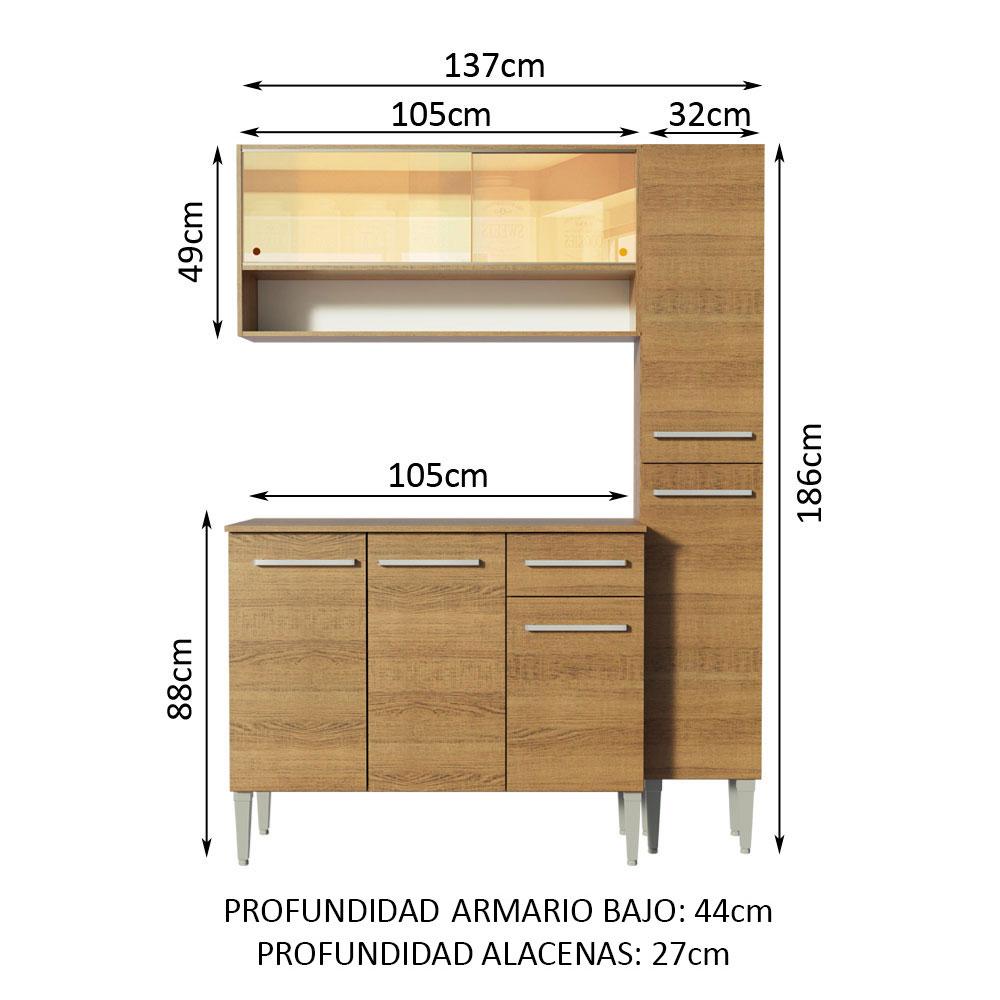 Foto 4 pulgar | Armario de Cocina Compacto 137 cm Emilly Art Madesa 04 color Marrón