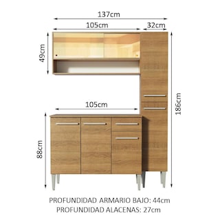 Foto 3 | Armario de Cocina Compacto 137 cm Emilly Art Madesa 04 color Marrón
