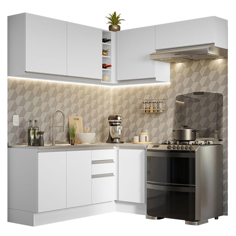 Cocina Integral Esquinera Completa Madesa Glamy Blanco 349 cm