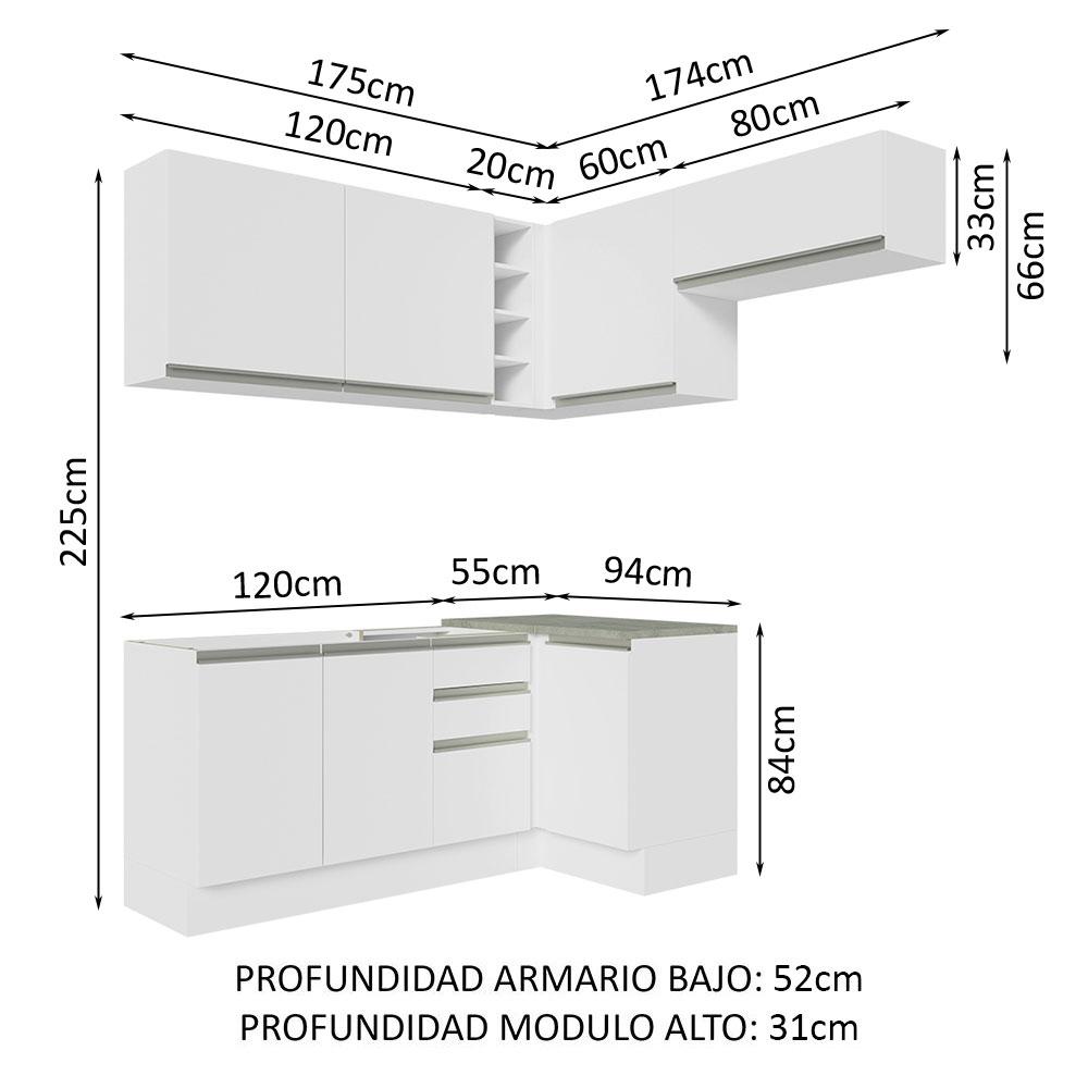 Foto 4 pulgar | Cocina Integral Esquinera Completa Madesa Glamy Blanco 349 cm