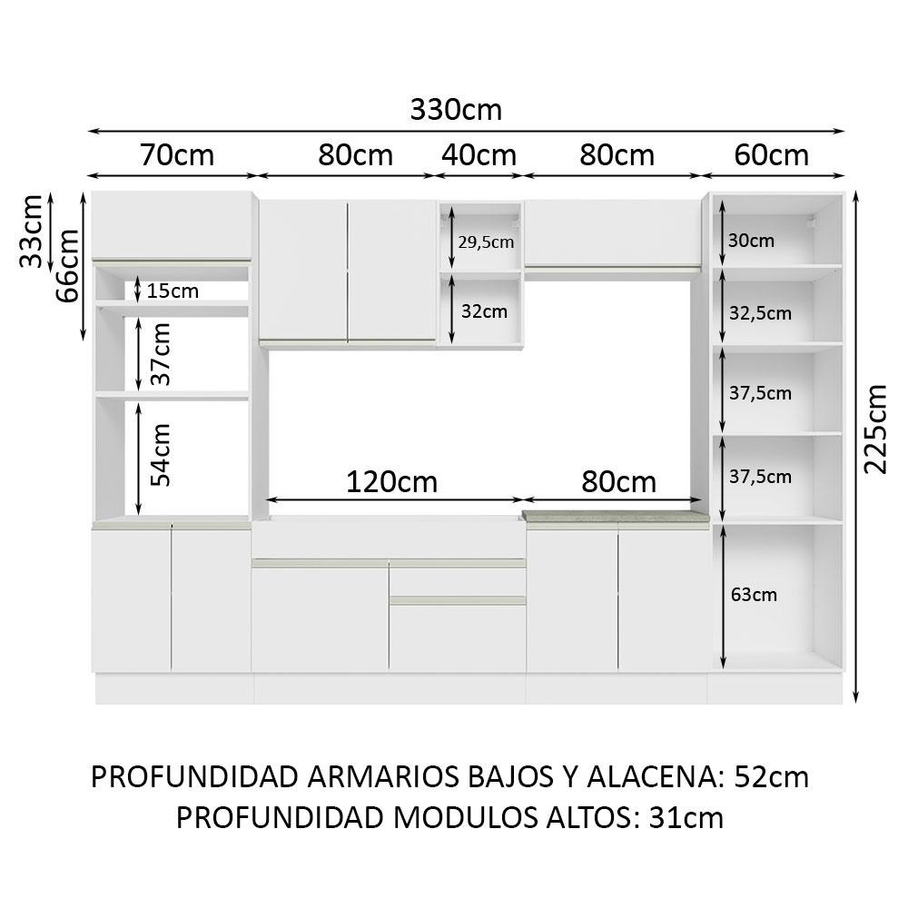 Foto 3 | Armario de Cocina Completo 330 cm Glamy Madesa 03 color Blanco