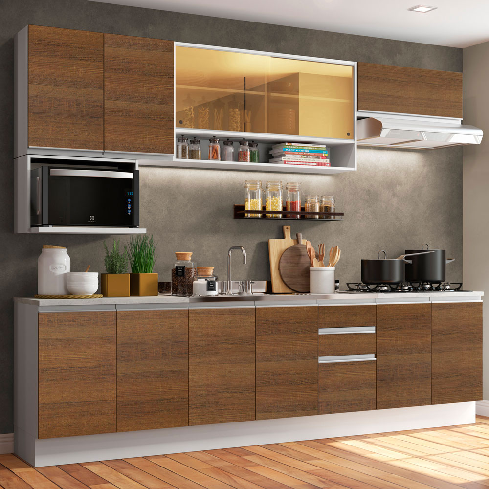 Cocina Integral Completa 280 cm Genova Madesa 04 Blanco/Marrón