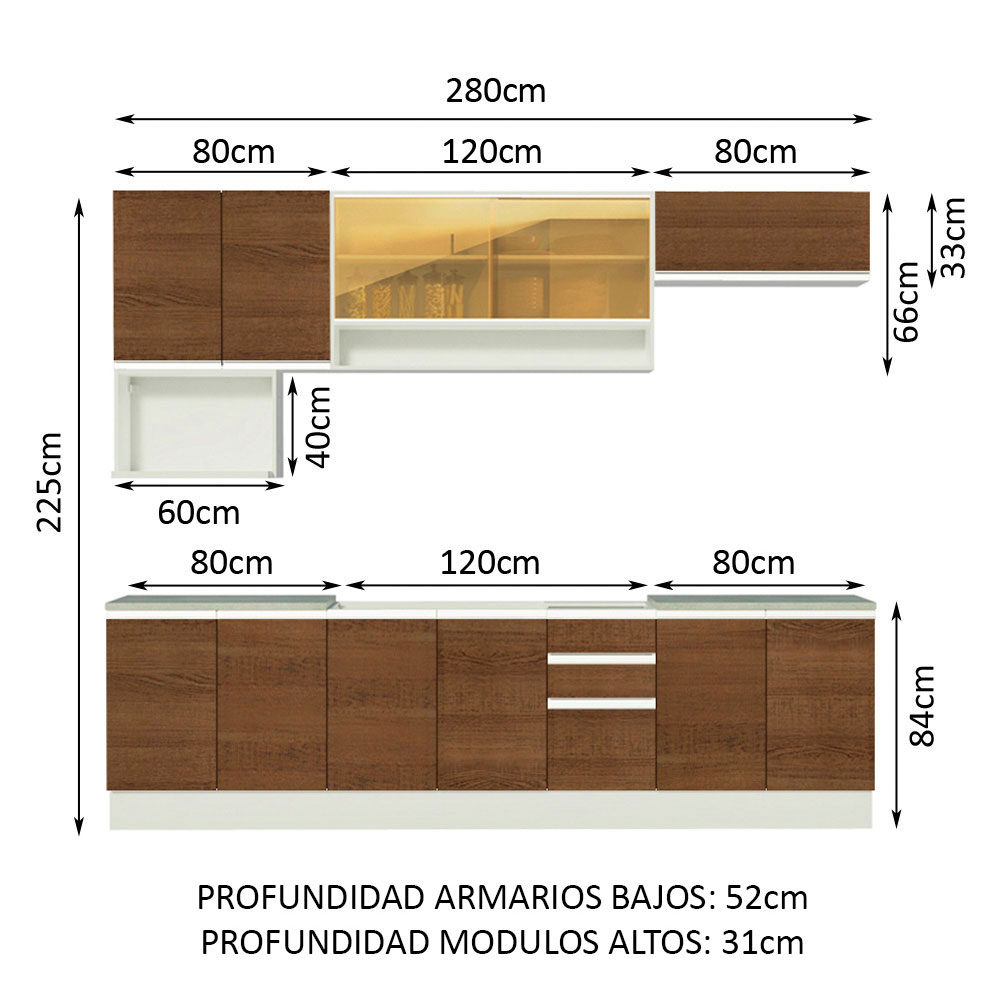 Foto 3 | Cocina Integral Completa 280 cm Genova Madesa 04 Blanco/Marrón