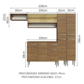 Foto 3 | Cocina Integral Completa 229 cm Emilly Madesa 07 Marrón