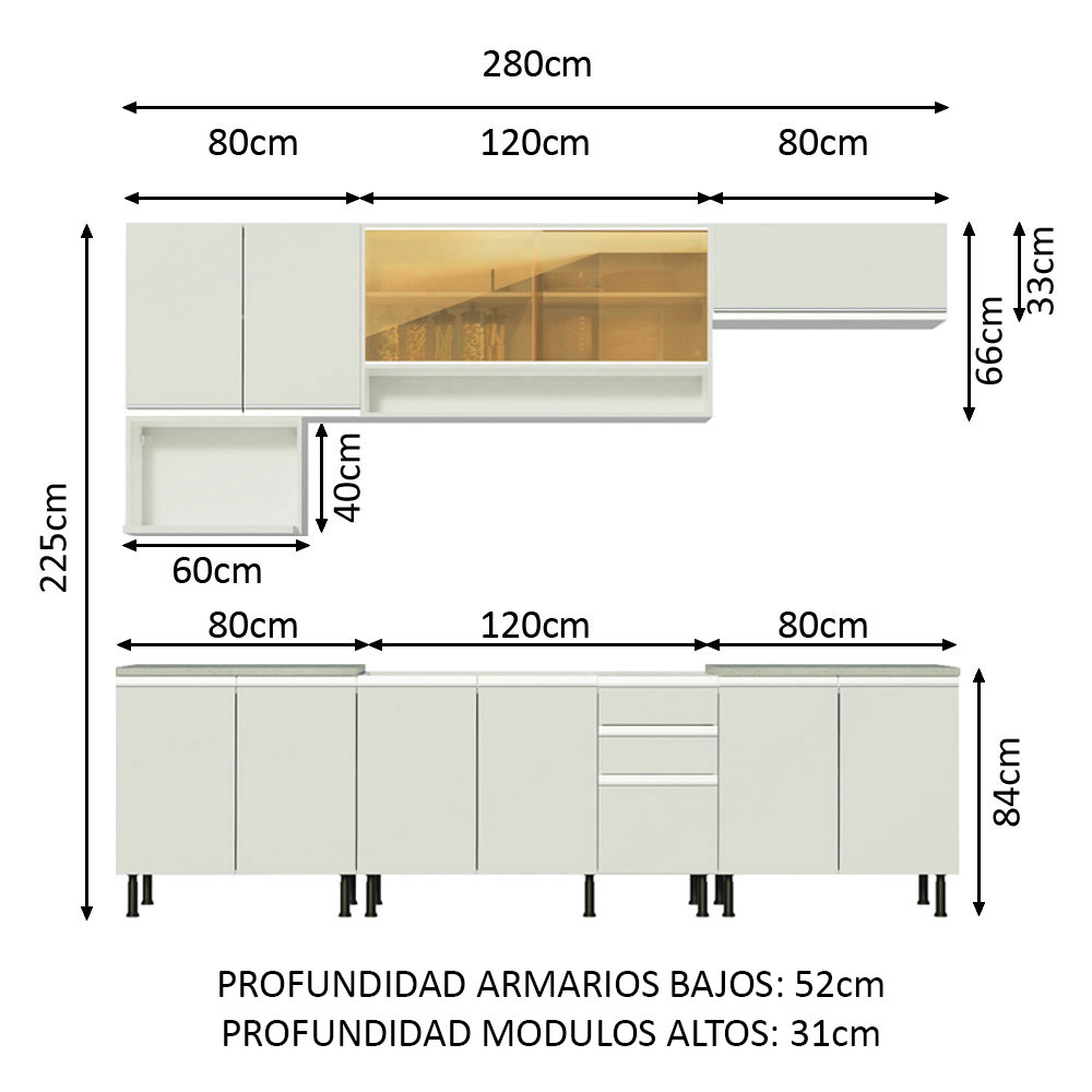 Foto 7 pulgar | Cocina Integral Completa 280 cm Genova Madesa 04sr Blanco