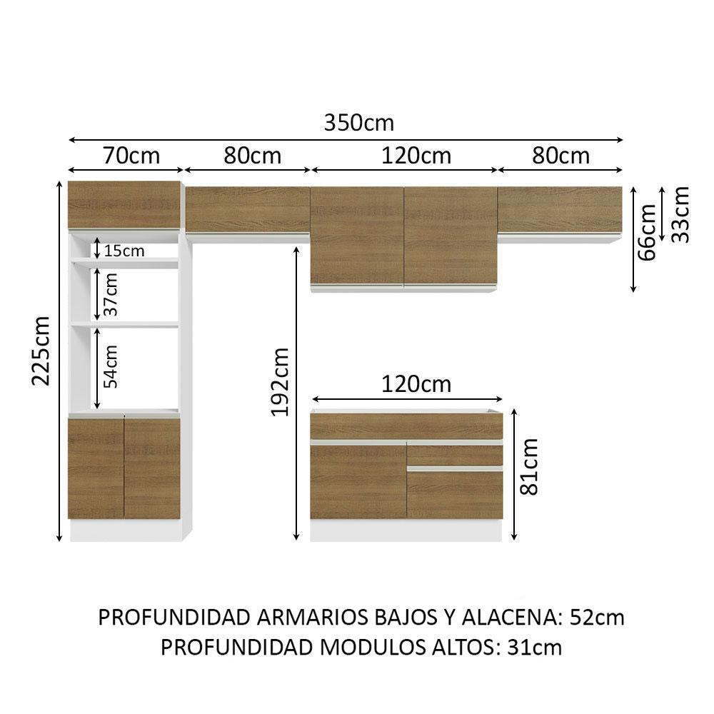 Foto 4 pulgar | Cocina Integral Completa Madesa 350 cm Glamy 01 Blanco/Marrón